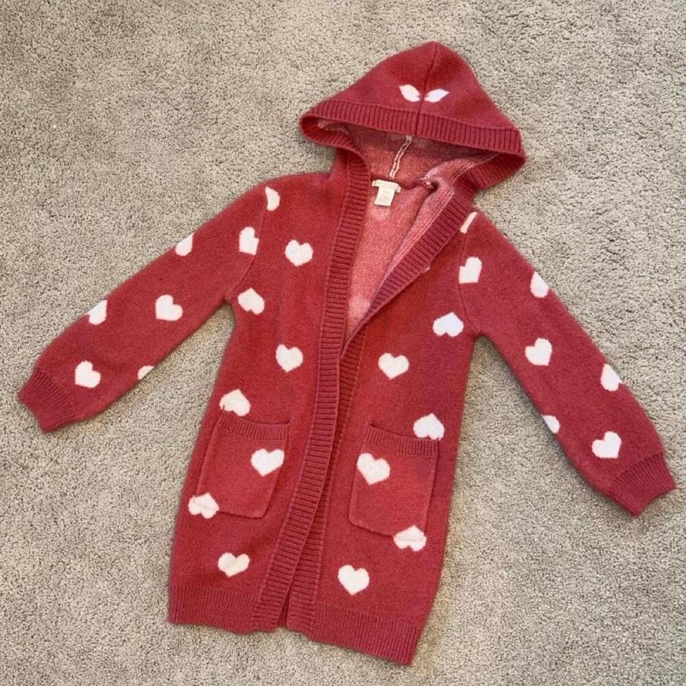 Sweet Stories Raspberry dusty Pink and White hears Cardigan hooded